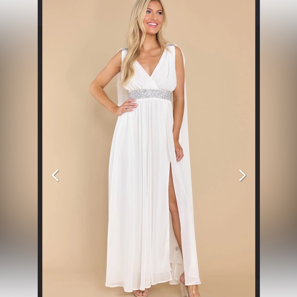 Red dress Boutique Aura Everyone’s Desire Maxi Grecian White dress- size Large